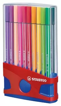 Een STABILO Pen 68 brush, ColorParade, rood-blauwe doos, 20 stuks in geassorteerde kleuren koop je bij ShopXPress