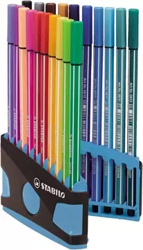 Een STABILO Pen 68 brush, ColorParade, blauw-grijze doos, 20 stuks in geassorteerde kleuren koop je bij ShopXPress