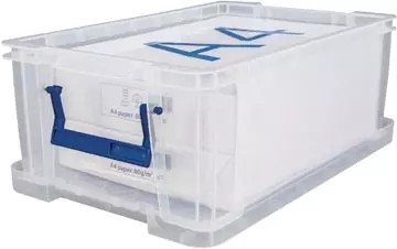 Een Bankers Box opbergdoos 10 liter, transparant met blauwe handvaten, per stuk verpakt in karton koop je bij ShopXPress