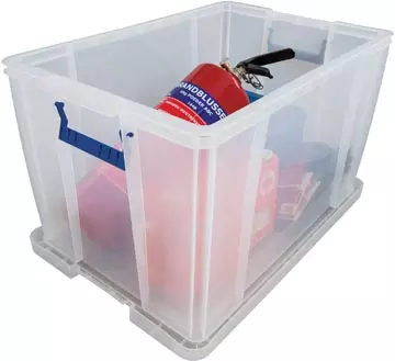 Een Bankers Box opbergdoos 85 liter, transparant met blauwe handvaten, per stuk verpakt in karton koop je bij ShopXPress