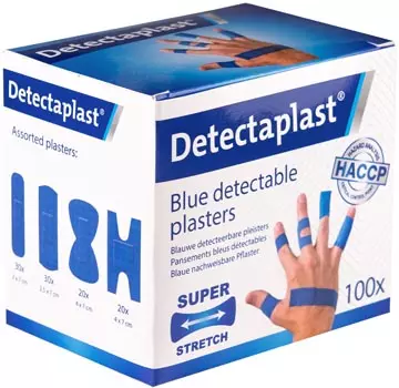 Een Detectaplast Elastic textielpleister, assorti afmetingen, pak van 100 stuks koop je bij ShopXPress