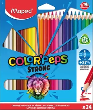 Een Maped kleurpotlood Color'Peps Strong, 24 potloden in een kartonnen etui koop je bij ShopXPress