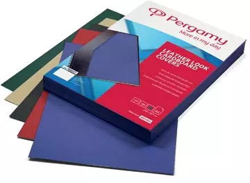 Een Pergamy omslagen, ft A4, karton lederlook, 250 micron, pak van 100 stuks, blauw koop je bij ShopXPress