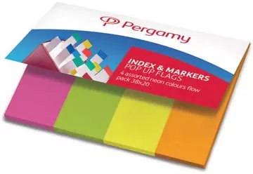 Een Pergamy Index & papieren markeerstroken, pak van 4 x 50 vel, geassorteerde neon kleuren koop je bij ShopXPress