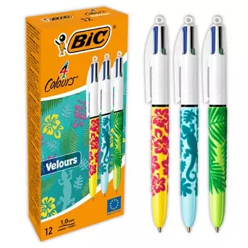 Een Bic Colours Velours 4-kleurenbalpen, medium, klassieke inktkleuren, doos van 12 stuks koop je bij ShopXPress