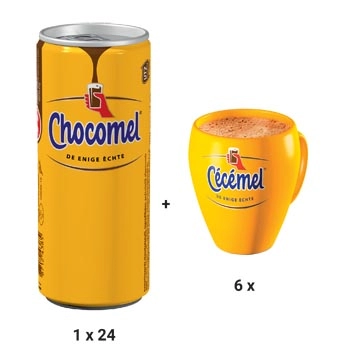 Een ACTIE CHOCOMEL: 1x Chocomel chocolademelk, 25 cl, vol, 24 stuks (105100) + GRATIS 1x 6 tassen (TASCECE) koop je bij ShopXPress