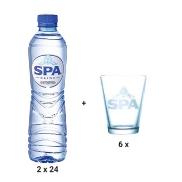 Een ACTIE SPA: 2x Spa Reine water 50 cl, 24 stuks (ref. 10775) + GRATIS 1x Spa glas, 6 stuks (ref. SPAGLAS) koop je bij ShopXPress