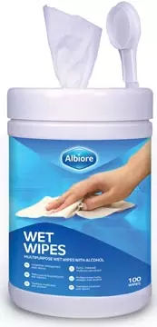 Een Albiore desinfecterende wipes voor veelvuldig gebruik, pak van 100 wipes koop je bij Supplierz BV