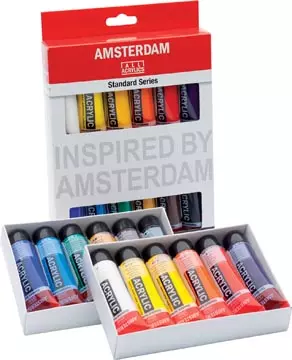 Een Amsterdam acrylverf tube van 20 ml, etui van 12 stuks in geassorteerde kleuren koop je bij ShopXPress