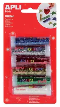 Een Apli Kids glitterpoeder, blister met 6 tubes in geassorteerde kleuren koop je bij ShopXPress