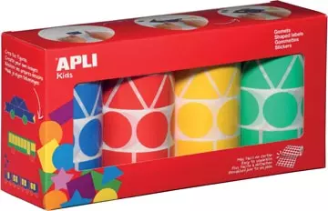 Een Apli Kids stickers XL, doos met 4 rollen in 4 kleuren en 4 vormen (blauw, rood, geel en groen) koop je bij ShopXPress