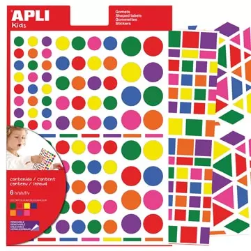 Een Apli Kids verwijderbare stickers, geassorteerde vormen, kleuren en groottes, blister met 664 stuks koop je bij ShopXPress