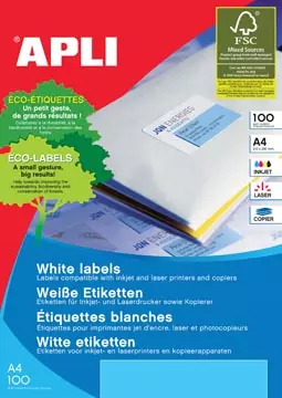 Een Apli Witte etiketten ft 199,6 x 144,5 mm (b x h), 200 stuks, 2 per blad (2423) koop je bij ShopXPress