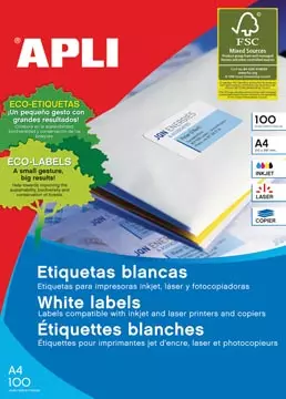 Een Apli Witte etiketten ft 63,5 x 38,1 mm (b x h), 2.100 stuks, 21 per blad (2414) koop je bij ShopXPress