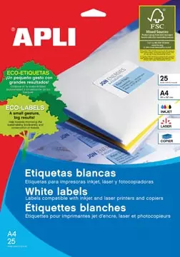 Een Apli etiketten ft 210 x 297 mm (b x h), rechte hoeken, 25 stuks, 1 per blad (1215) koop je bij ShopXPress