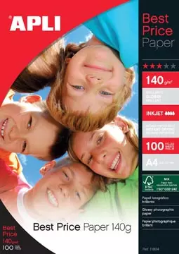 Een Apli fotopapier Best Price ft A4, 140 g, pak van 100 vel koop je bij Supplierz BV