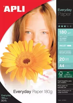 Een Apli fotopapier Everyday ft A4, 180 g, pak van 20 vel koop je bij ShopXPress