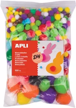 Een Apli pompons, zakje met 500 stuks in geassorteerde kleuren koop je bij ShopXPress