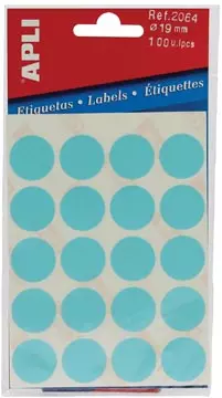 Een Apli ronde etiketten in etui diameter 19 mm, blauw, 100 stuks, 20 per blad (2064) koop je bij ShopXPress