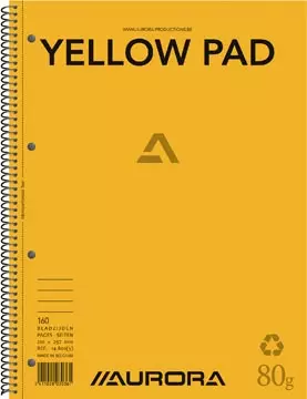 Een Aurora Yellow Pad collegeblok, ft A4, 160 bladzijden, gerecycleerd papier, gelijnd koop je bij ShopXPress