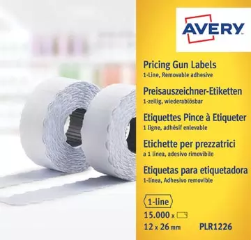 Een Avery PLR1226 etiketten voor prijstang afneembaar, ft 12 x 26 mm, 15 000 etiketten, wit koop je bij ShopXPress