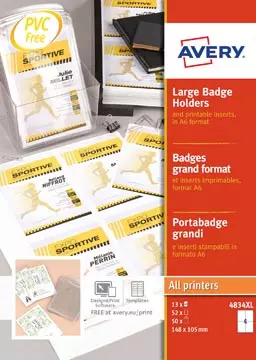 Een Avery grote badge, ft 10,5 x 14,8 cm, inclusief inserts, doos van 50 stuks koop je bij ShopXPress