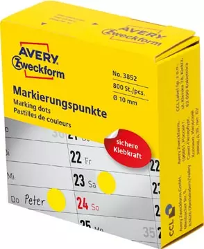 Een Avery marking dots, diameter 10 mm, rol met 800 stuks, geel koop je bij ShopXPress