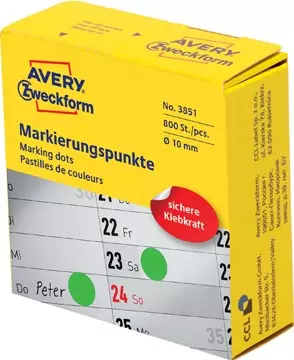 Een Avery marking dots, diameter 10 mm, rol met 800 stuks, groen koop je bij ShopXPress