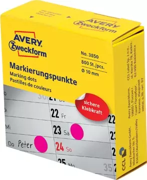 Een Avery marking dots, diameter 10 mm, rol met 800 stuks, roze koop je bij ShopXPress