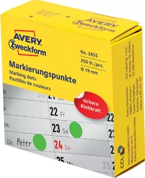 Een Avery marking dots, diameter 19 mm, rol met 250 stuks, groen koop je bij ShopXPress