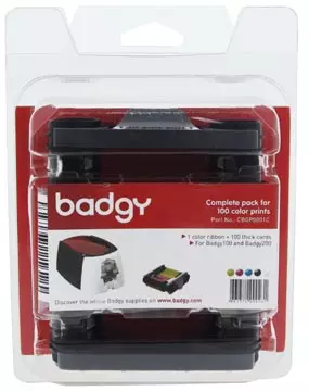 Een Pakket van 1 x kleurenlint en 100 blanco kaarten van 0,76 mm voor Badgy100 of Badgy200 koop je bij ShopXPress