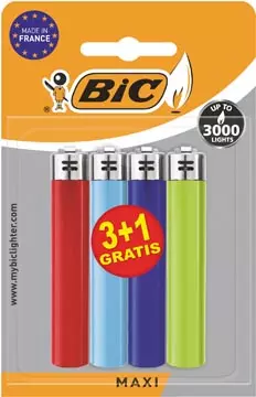 Een BIC Maxi vuursteen aansteker, geassorteerde kleuren, blister van 3 + 1 gratis koop je bij ShopXPress