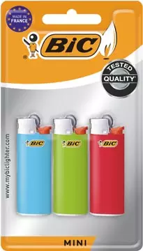 Een BIC Mini vuursteen aansteker, geassorteerde kleuren, blister van 3 stuks koop je bij ShopXPress