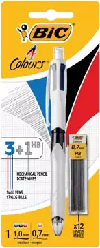 Een Bic Colours 3 + 1 HB 4-kleurenbalpen, medium, 3 klassieke inktkleuren en een vulpotlood 0,7 mm HB, op bli koop je bij ShopXPress