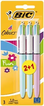 Een Bic Colours Fun 4-kleurenbalpen, medium, pastel inktkleuren, blister van 2+1 gratis koop je bij ShopXPress