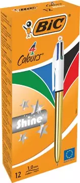 Een Bic Colours Shine 4-kleurenbalpen, medium, klassieke inktkleuren, lichaam goud koop je bij ShopXPress