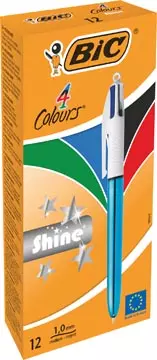 Een Bic Colours Shine 4-kleurenbalpen, medium, klassieke inktkleuren, lichaam metallic blauw koop je bij ShopXPress