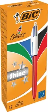 Een Bic Colours Shine 4-kleurenbalpen, medium, klassieke inktkleuren, lichaam metallic rood koop je bij ShopXPress