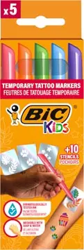 Een Bic Kids tattoo marker set, assorti, set van 5 pennen en 10 stencils koop je bij ShopXPress