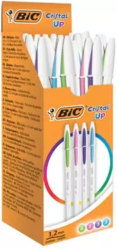 Een Bic balpen Cristal Up, doos met 20 stuks in geassorteerde fun kleuren koop je bij ShopXPress