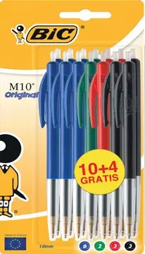 Een Bic balpen M10 Clic, 0,4 mm, medium punt, geassorteerde kleuren, blister 10 stuks + 4 gratis koop je bij ShopXPress