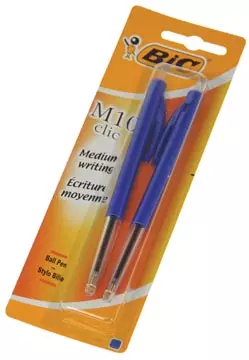 Een Bic balpen M10 Clic, medium punt, blauw, blister van 2 stuks koop je bij ShopXPress