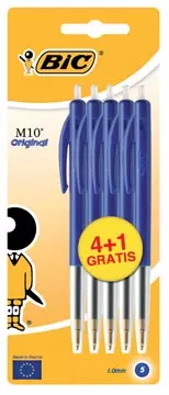 Een Bic balpen M10 Clic schrijfbreedte 0,4 mm, medium punt, blauw, blister 4 + 1 gratis koop je bij ShopXPress