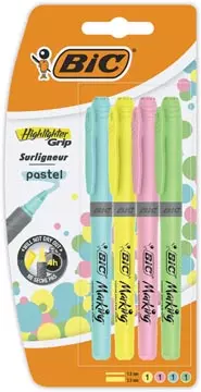 Een Bic markeerstift Highlighter Grip Pastel, blister van 4 stuks in geassorteerde kleuren koop je bij ShopXPress