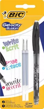 Een Bic roller Gel-ocity Illusion, zwart, blister met 1 stuk en 2 vullingen koop je bij ShopXPress