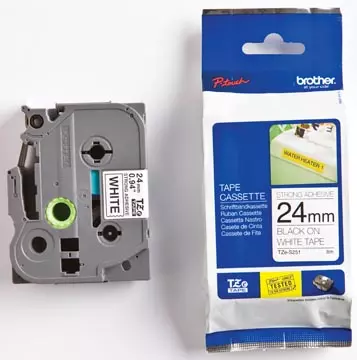 Een Brother TZe tape voor P-Touch 24 mm, zwart op wit, extra klevend koop je bij ShopXPress