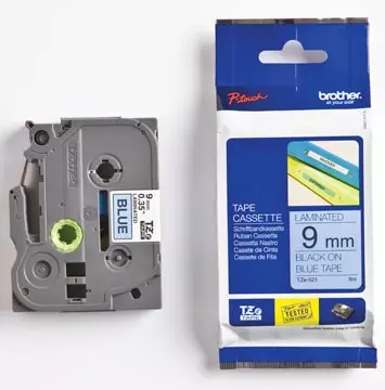 Een Brother TZe tape voor P-Touch 9 mm, zwart op blauw koop je bij ShopXPress