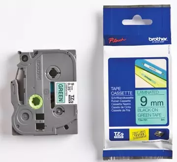 Een Brother TZe tape voor P-Touch 9 mm, zwart op groen koop je bij ShopXPress