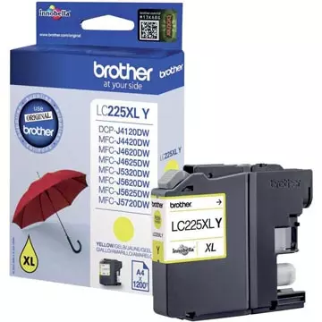 Een Brother inktcartridge, 1.200 pagina's, OEM LC-225XLY, geel koop je bij ShopXPress