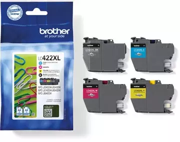 Een Brother inktcartridge, 1.500 - 3.000 pagina's, OEM LC-422XLVAL, 4 kleuren koop je bij ShopXPress